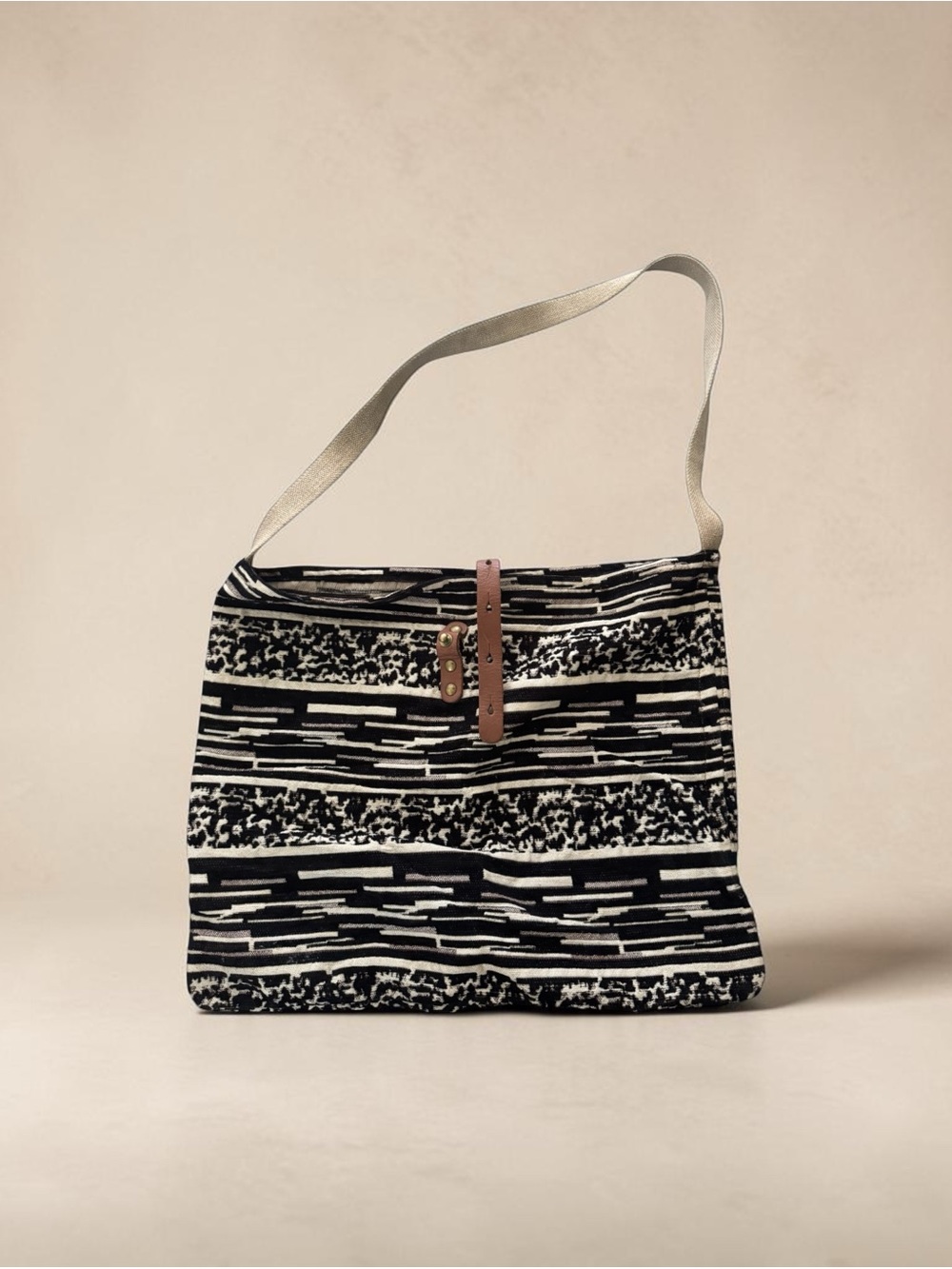 Love Stitch Black & White Patterned Shoulder Bag with Tan Accent